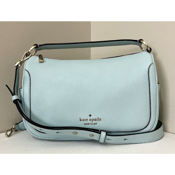 New Kate Spade Smoosh Satchel Crossbody Leather Blue Glow - Picture 1 of 6